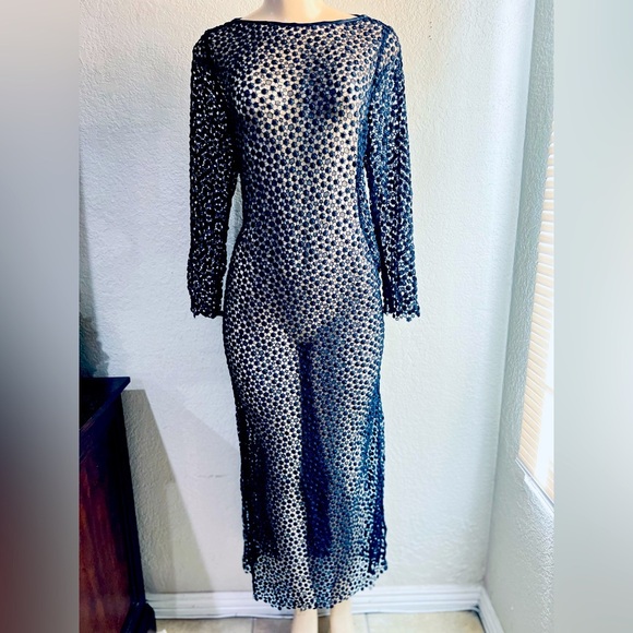 DEAN HUTCHINSON long sleeve midi dress size S/M fits dark blue color - Picture 1 of 14